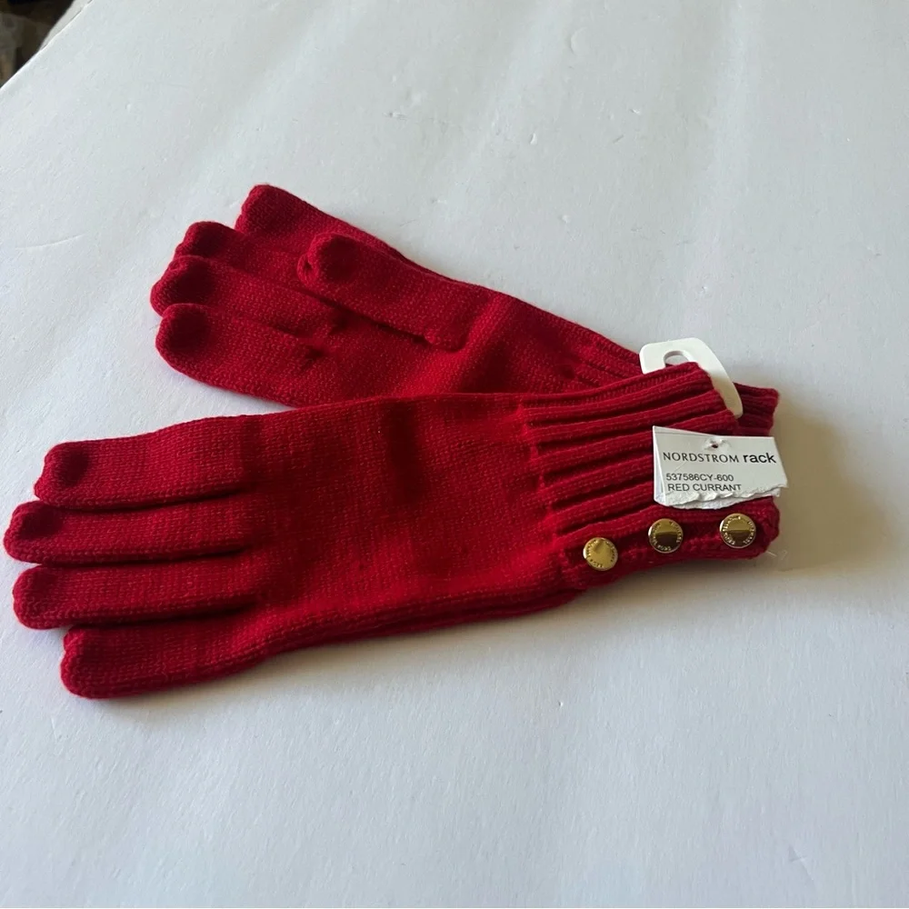 MICHAEL MICHAEL KORS WOMENS KNIT GLOVES WITH GOLD BUTTON DETAIL RED OS NWT